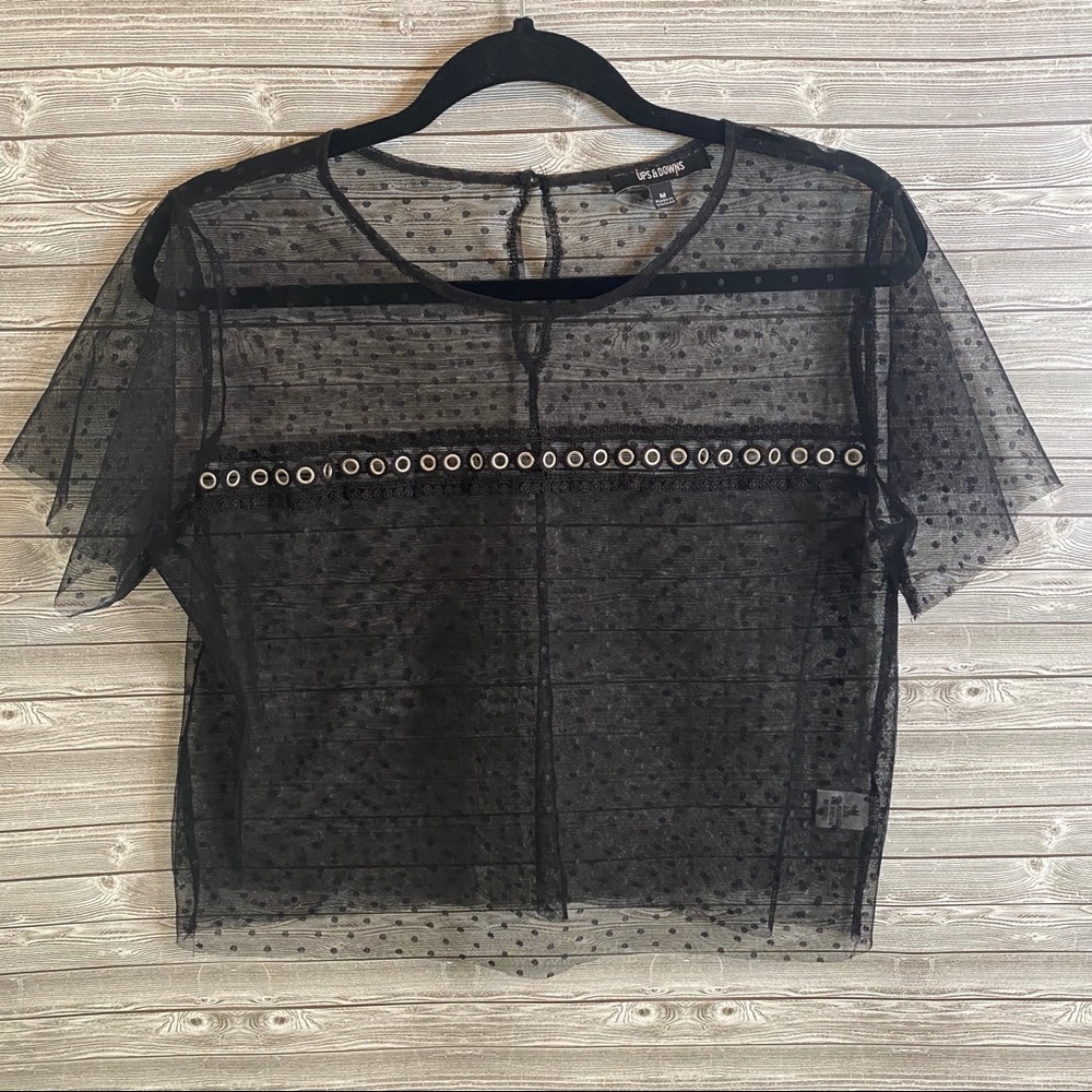 🐝 Sheer Black Polka Dot Short Sleeve Top
